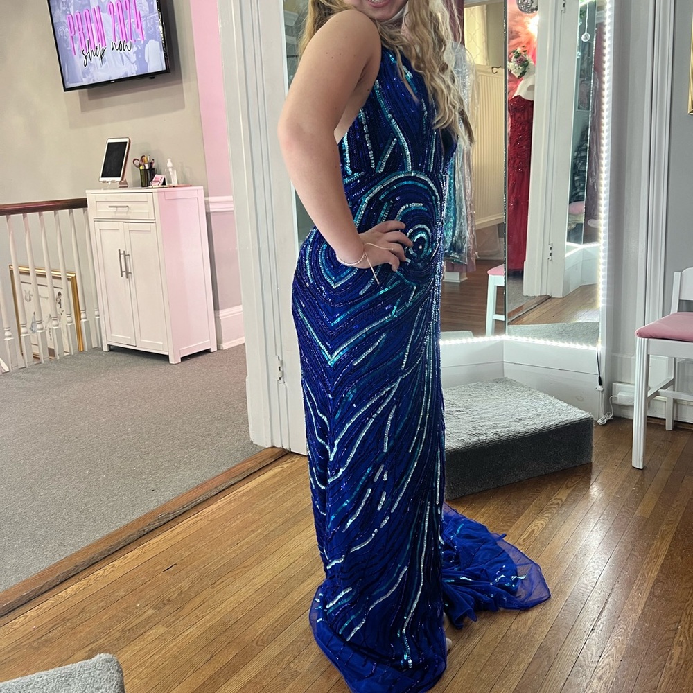 Elegant Blue Sequin Prom Dress - Picture 11 of 12